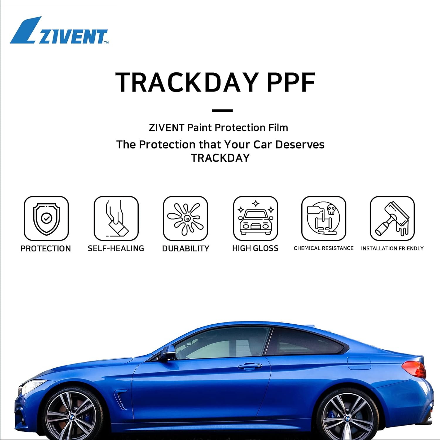 PPF Paint Protection Film ZIVENT TRACKDAY (20" x6.5ft), Clear Type : Automotive
