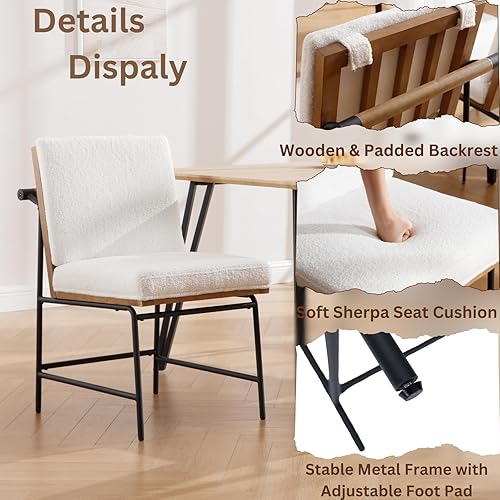 Miniatura 4 de Ya-Home Juego de 2 sillas de comedor modernas, cómodas sillas laterales tapizadas de tela Sherpa sin brazos con respaldo de madera, patas de metal
