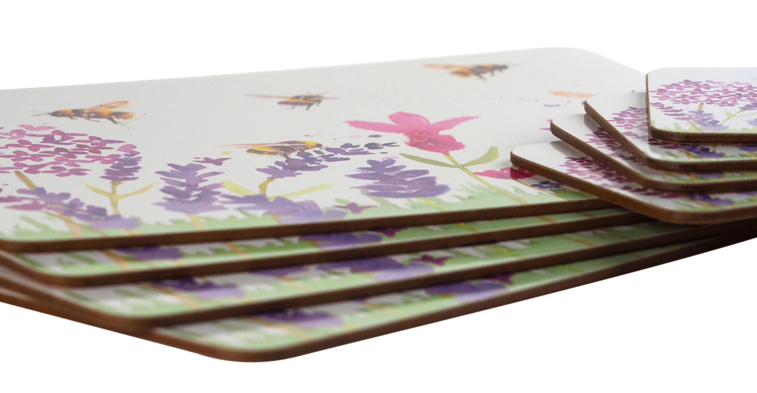 Set of 4 Table Placemats & Coasters - Country Life Bees, Multicolor, Placemats - 29cm x 22cm ; Coasters-10.5cm x 10.5cm - Image 3