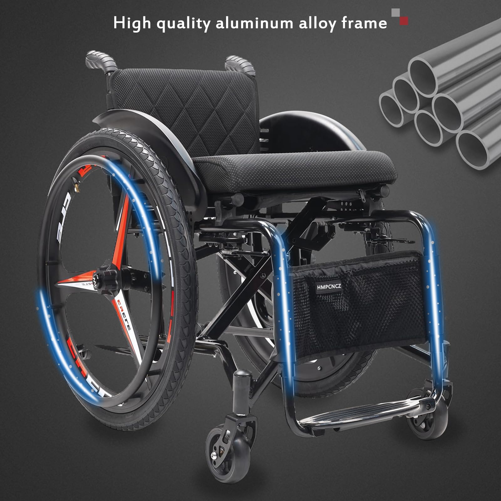 Silla De Ruedas Deportivas Portátiles Para Adultos, Silla De Silla De Deportes Ultra Ligero De Terrrain, Silla De Rueda Manual Autopropulsada, Ruedas Traseras De Liberación Rápida Y Ruedas Anti-punta(
