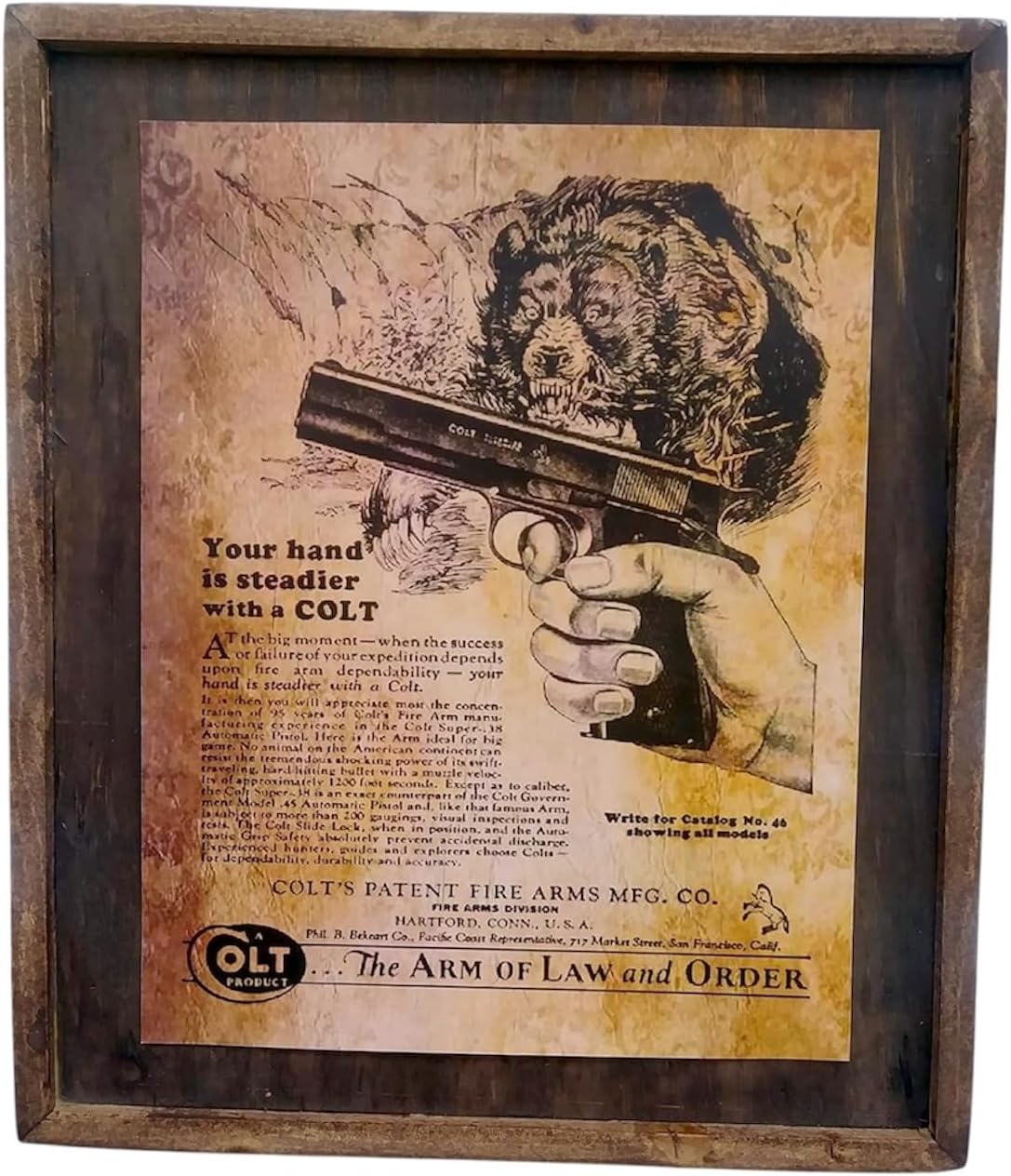 Colt 1911 Pistol Advertisement - Wooden Sign