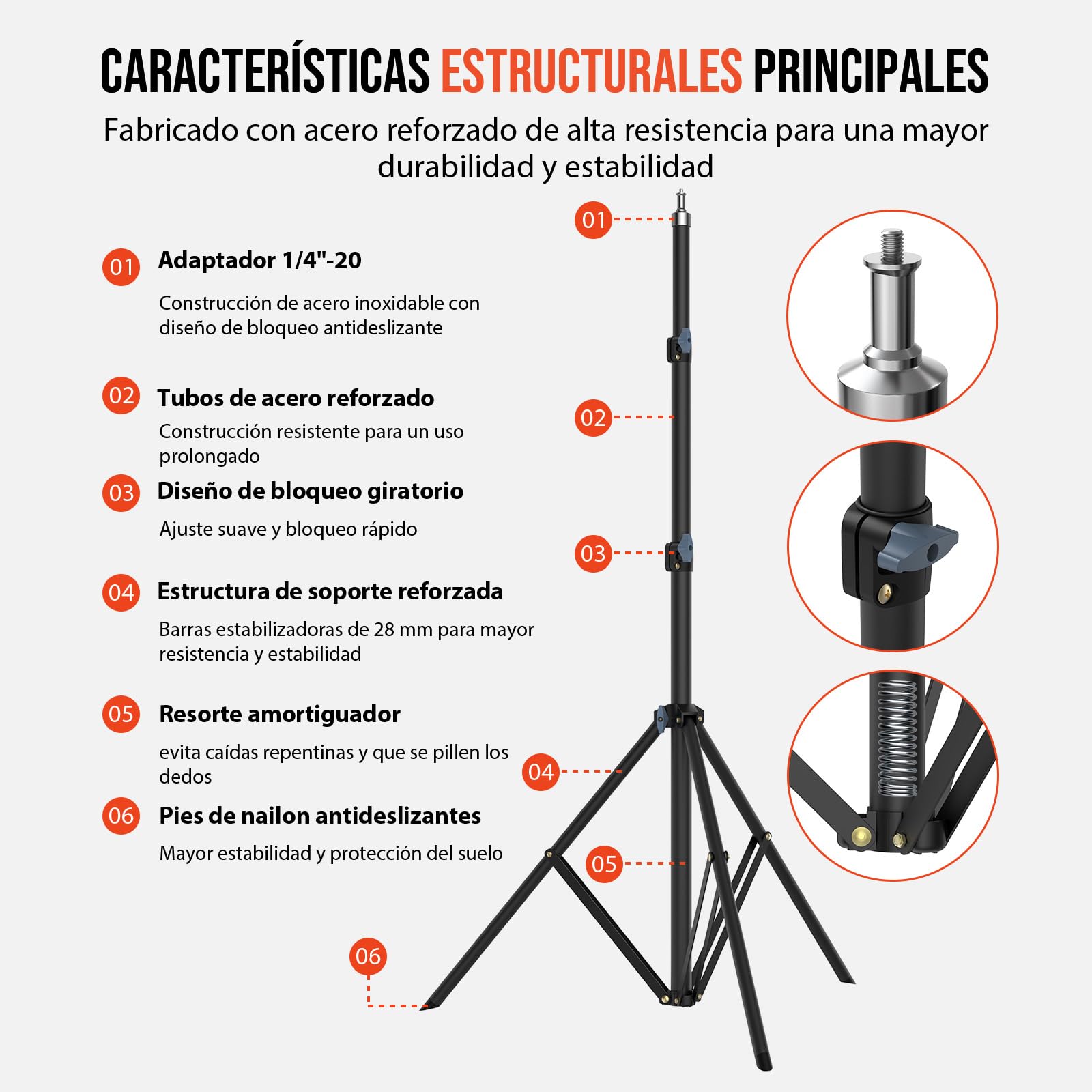 Trípode de luz para fotografía de 118 pulgadas, 10 pies, 300 cm: trípode profesional con muelle de aire, trípode de luz estable, con rosca de 1/4 pulgadas para estudio, luz de anillo, softbox