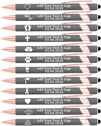 Miniatura 9 de LMJUEJIN Bolígrafos personalizados con nombre o logotipo, tinta negra, 12 bolígrafos personalizados de metal con grabado sin lápiz capacitivo,