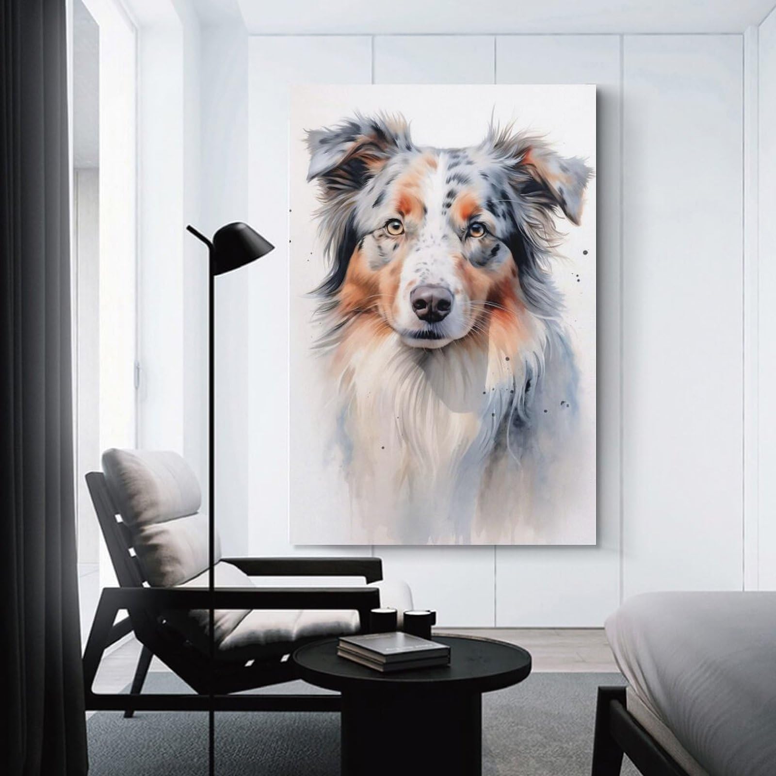 Junmoney Australian Shepherd Dog Decorative Wall Artwork, 24x36inch(60x90cm), for Hallway, Lounge Or Guest Room, Decorative Present for New Homes