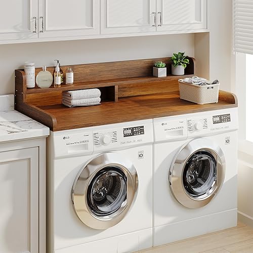 Miniatura 6 de Encimera de lavadora y secadora de 2 niveles con rieles de borde de 2.75 pulgadas de alto, encimera de lavandería de 58 pulgadas de ancho x 28
