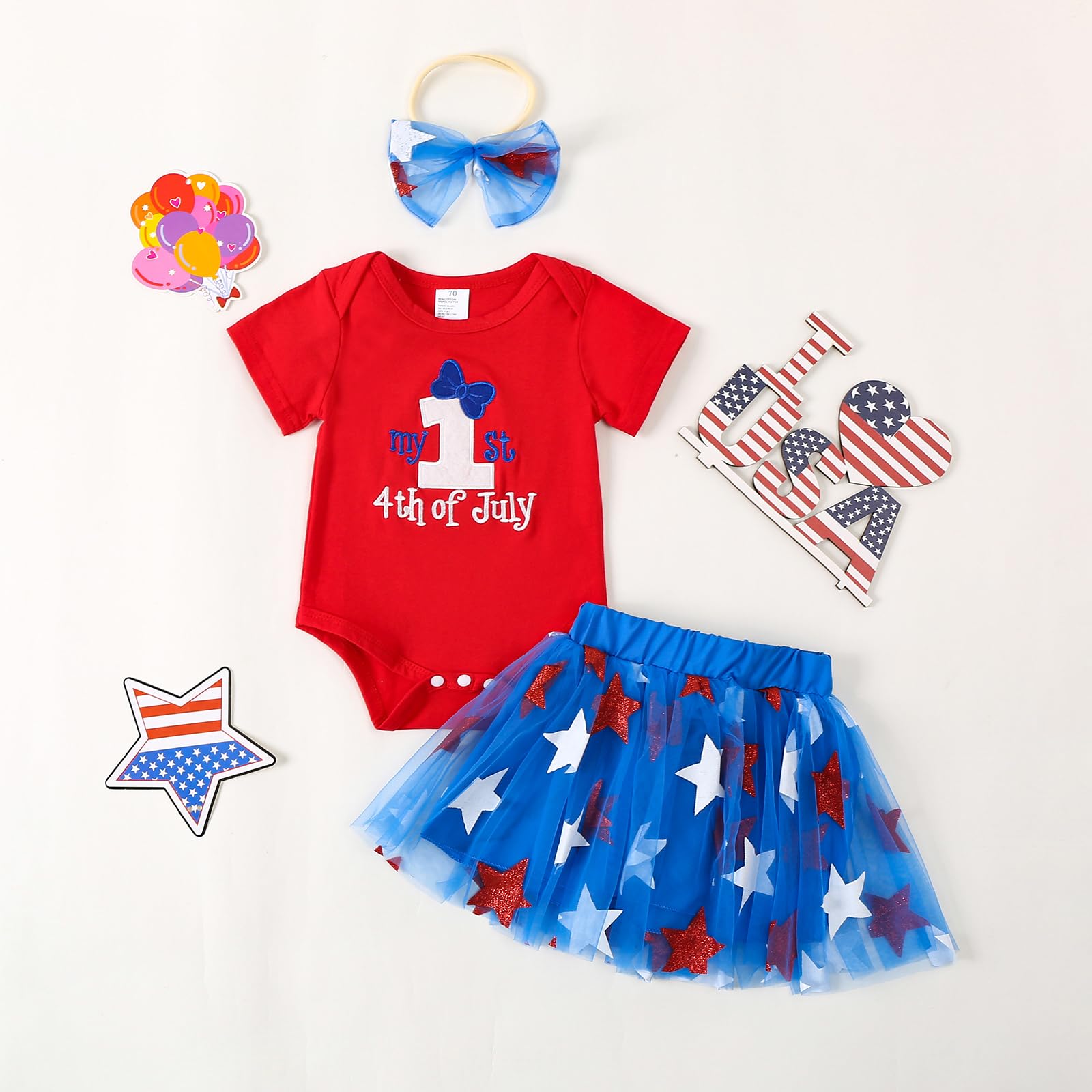 Socutebabe My First 4th Fourth Of July Baby Girl Outfit Newborn Red Romper Onesie And White Blue Tutu Skirt Dress USA Clothes (My 1st 4th of july red, 3-6 Months)