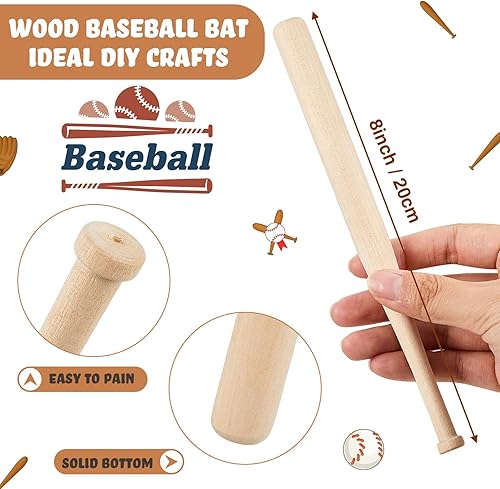 Miniatura 2 de Libima 36 Pcs Mini Baseball Bats Mini Foam Sports Balls 8" Unfinished Wood Baseball Bats 2" Foam Baseballs Small Baseball Bats Baseball Party Favors