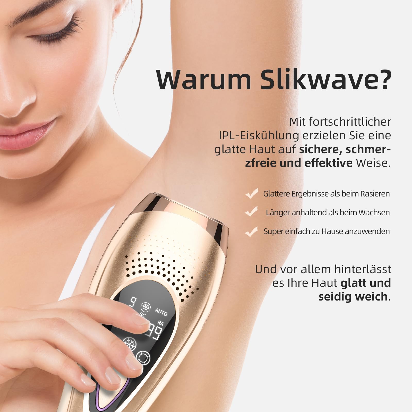 IPL Geräte Haarentfernung Laser mit 6℃ Eiskühlsystem, Schmerzfreie Haarentfernungsgerät mit HR/SC/RA Erweiterte Funktionen, 999,900 Lichtimpulse, 9 Energiestufen für Körper, Gesicht, Bikini