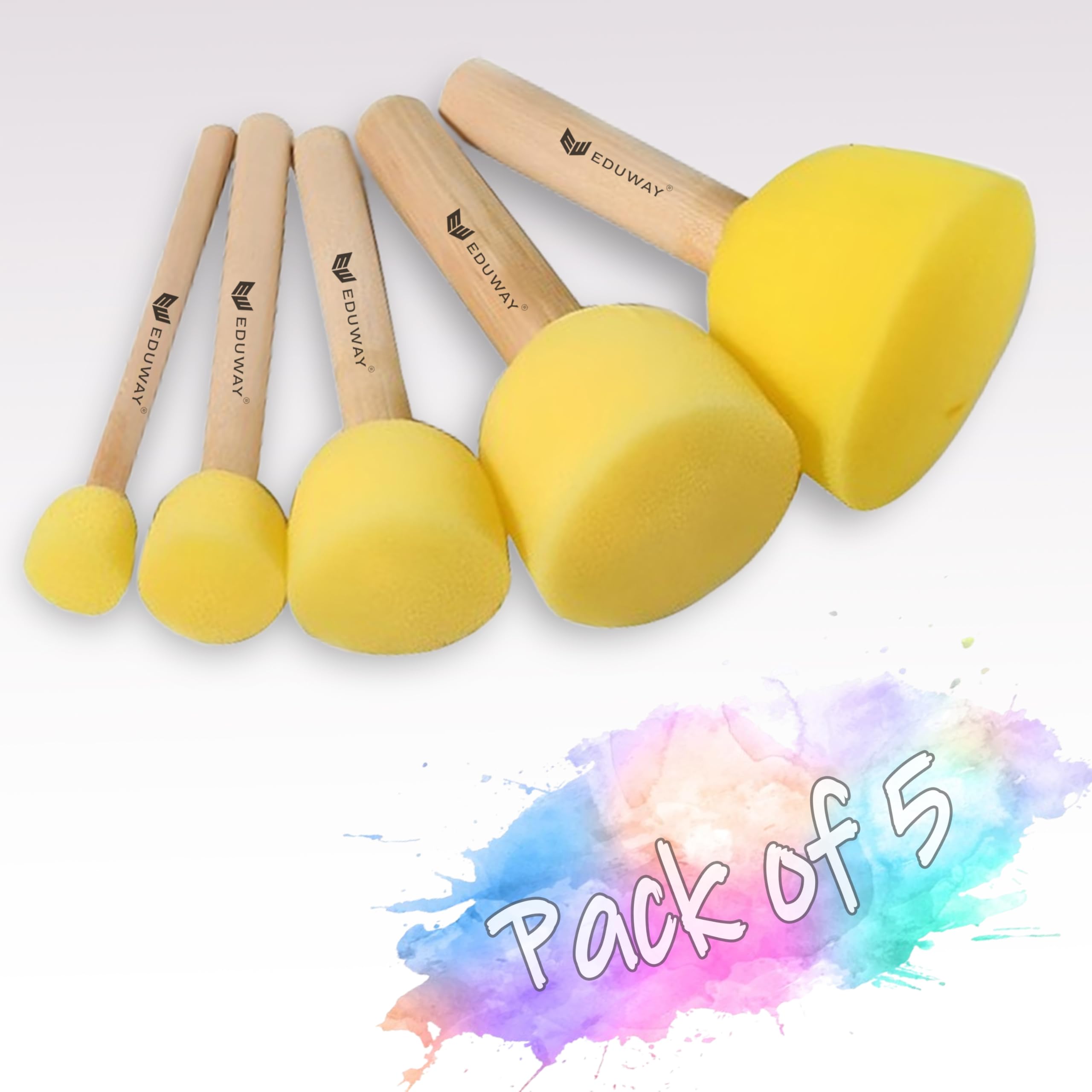 Eduway 5 Pcs Round Stencil Foam Sponge Dabber Set with Wooden Handle Brush Set for Art & Craft, Wall Paintings | Stippler Set DIY Painting Tools- (Assorted Sizes) (Pack of 1)-image-29