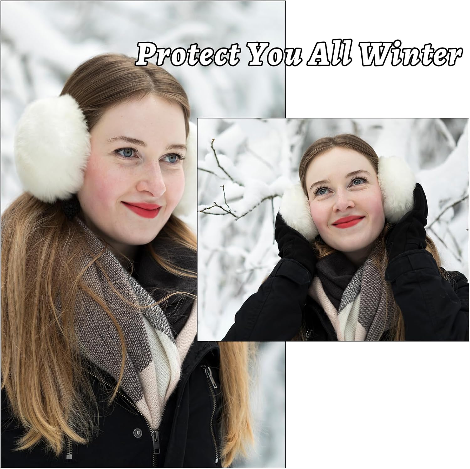 TAINAT 3 PCS Adjustable Winter Ear Muffs Faux Fur Warmers Cute Fuzzy Earmuffs Soft Warm Ear Covering for Women Girls - Image 7