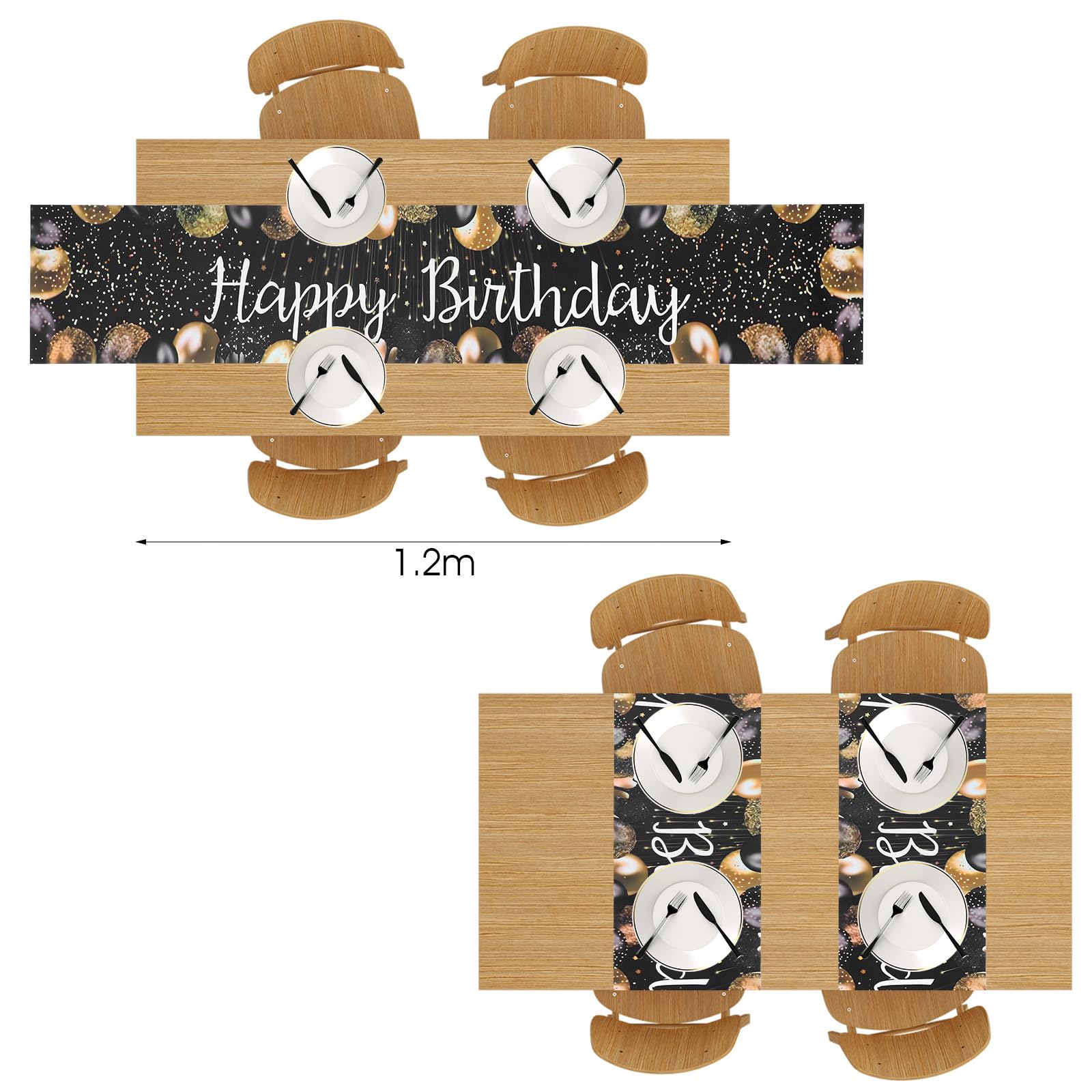 Chemin De Table Pour Anniversaire Chemin De Table Anniversaire 180x35cm - Noir Et Doré - Décoration De Fête élégante Pour Tous Les âges Deco Anniversaire