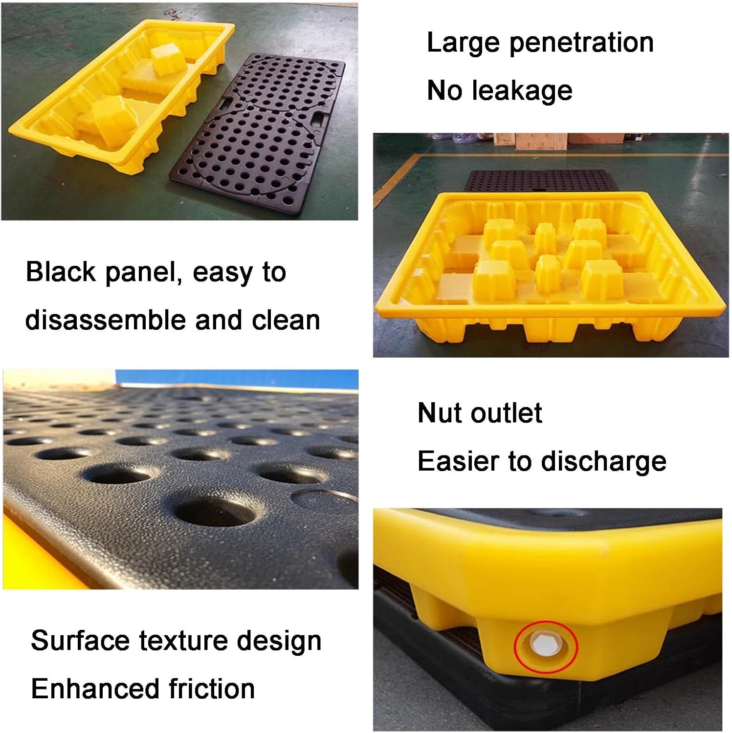 Industrial Oil Drum Spill Containment Pallet, Stackable Polyethylene Anti-Spill Platform with Detachable Grates, Heavy-Duty Load Capacity Tray (530x430x110mm)