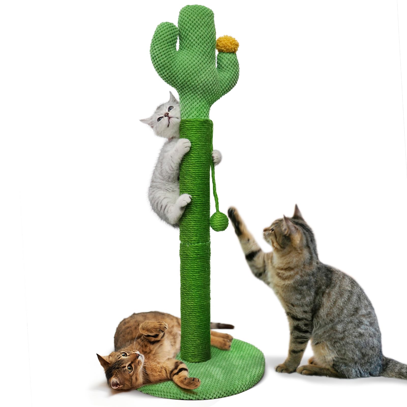 Tall Cat Scratching Post for Indoor Cats 83cm Cactus Cat Scratch Post Large Scratch Posts For Adult Cats Sisal Rope Covered Cat Post With Ball Sturdy Claw Scratcher Stable Base Heavy Duty 33inch