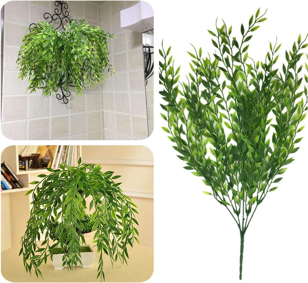 Artificial Weeping Willow, Plastic Plants Greenery Leaves Fake Hanging Vine Faux Ivy Garland UV Resistant for Home Indoor Outdoor Garden Door Wall Baskets Wedding Party Table Decor Decoration - 8 Pcs - Image 6