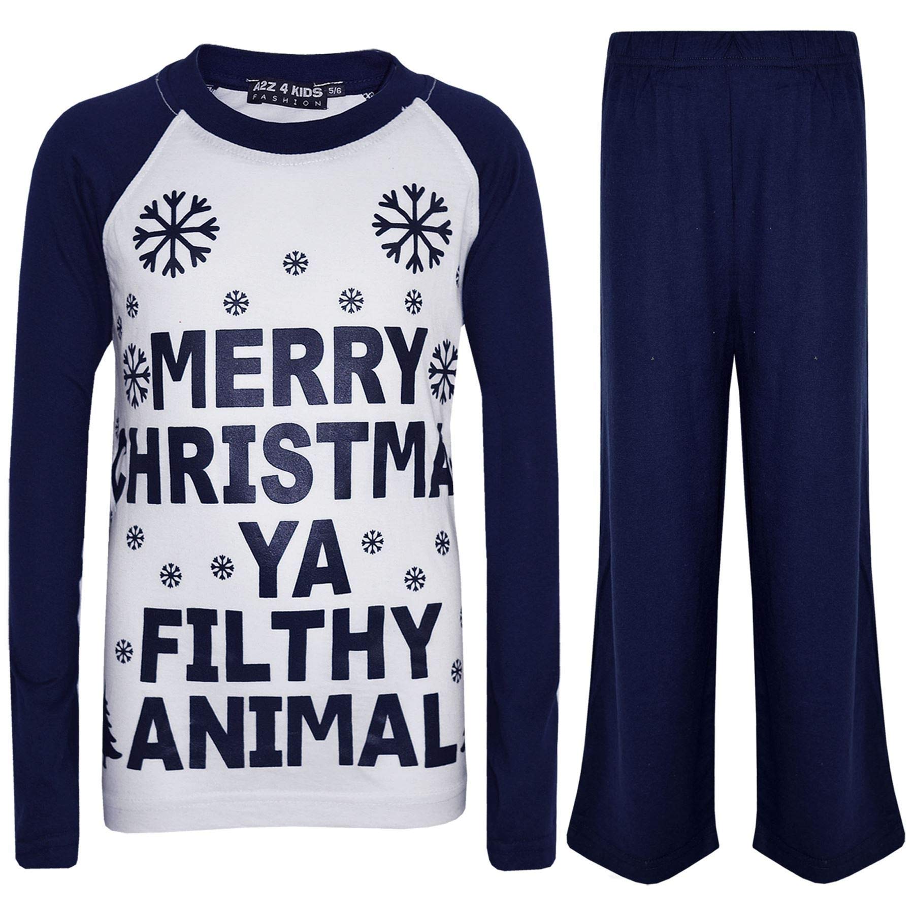 A2z 4 Kids Unisex Kids Navy Girls Boys Pj's Ya Filthy Printed Christmas Pyjamas - Pjs Ya Filthy 13.1