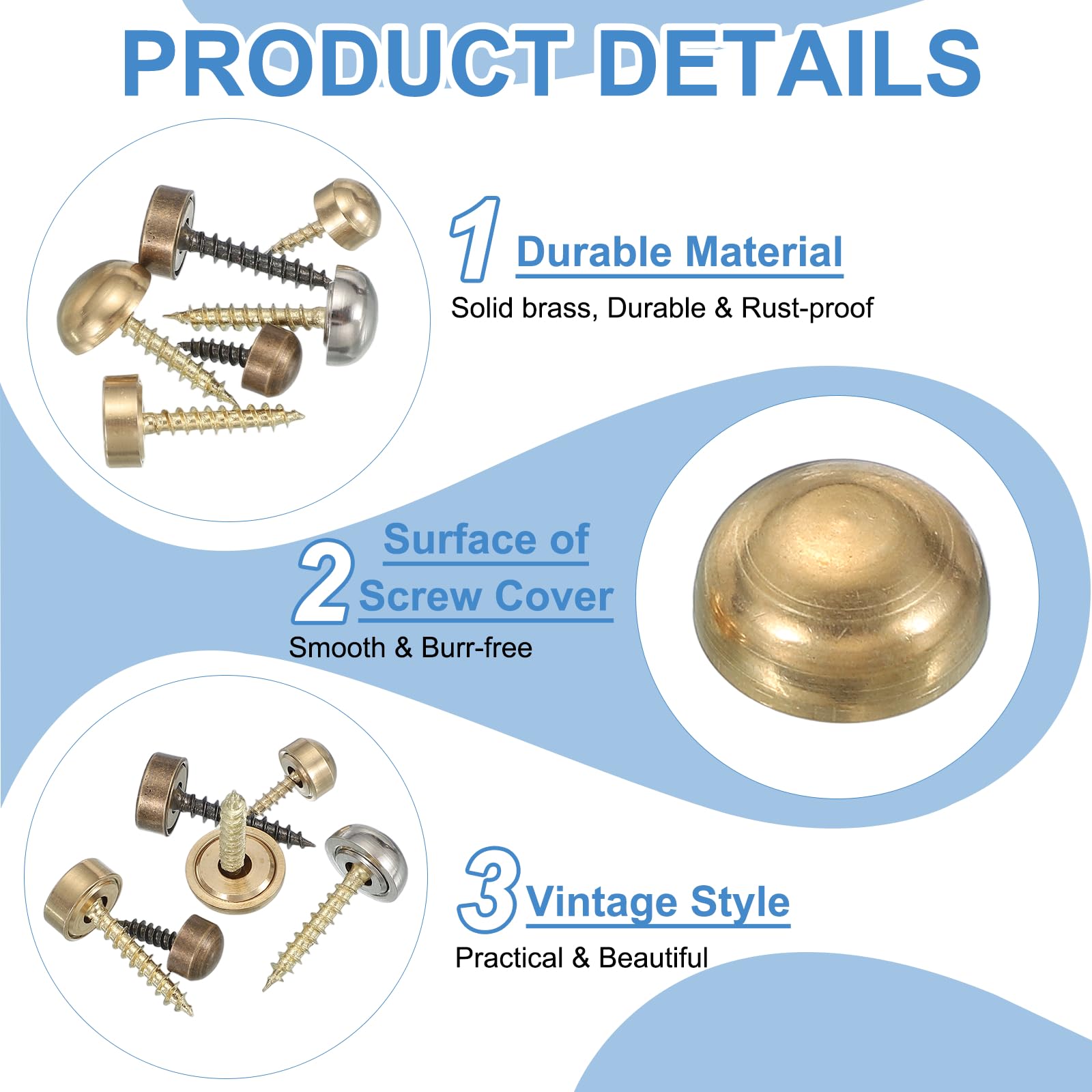 YELARXI Brass Decorative Screws with Caps, Mirror Screw Self Tapping Screws Decorative Cover - Image 3
