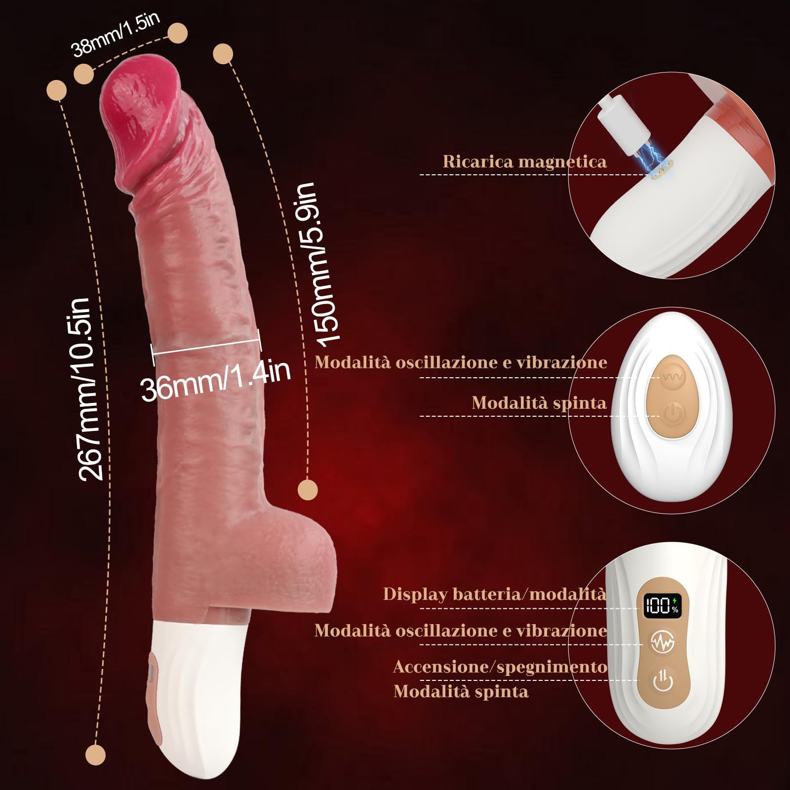 Dildo Realistico Vibratoreper Donna Professionale - Sex Machine Dildo Anale Sexytoysys Donna Coppia con 9 Mmodalità di Spinta, Oscillazione e Vibrazione, Vibratore Anal Sex Toys Sessuali per Donne