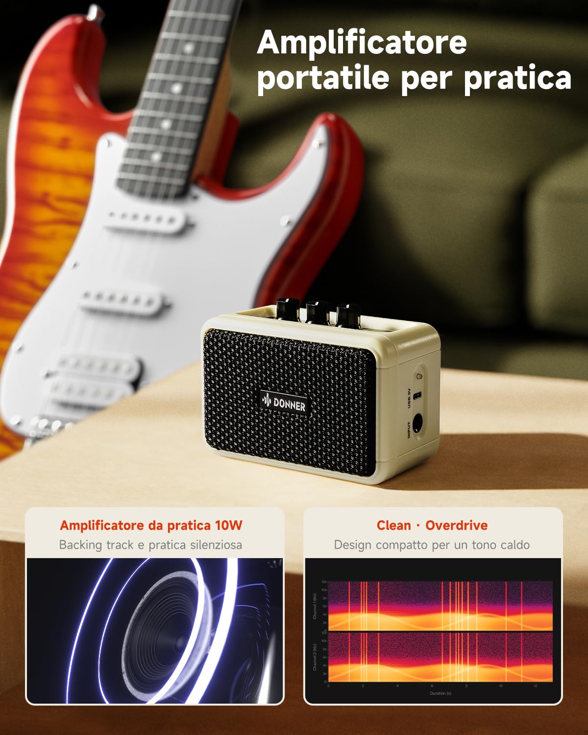 Donner DST-90 Chitarra Elettrica 39 Pollici, Kit Chitarra Elettrica per Principianti con Amplificatore, Pickup HSS, Custodia, Accordatore, Capotasto, Tracolla, Corde, Cavo e Plettri, Icetea Burst
