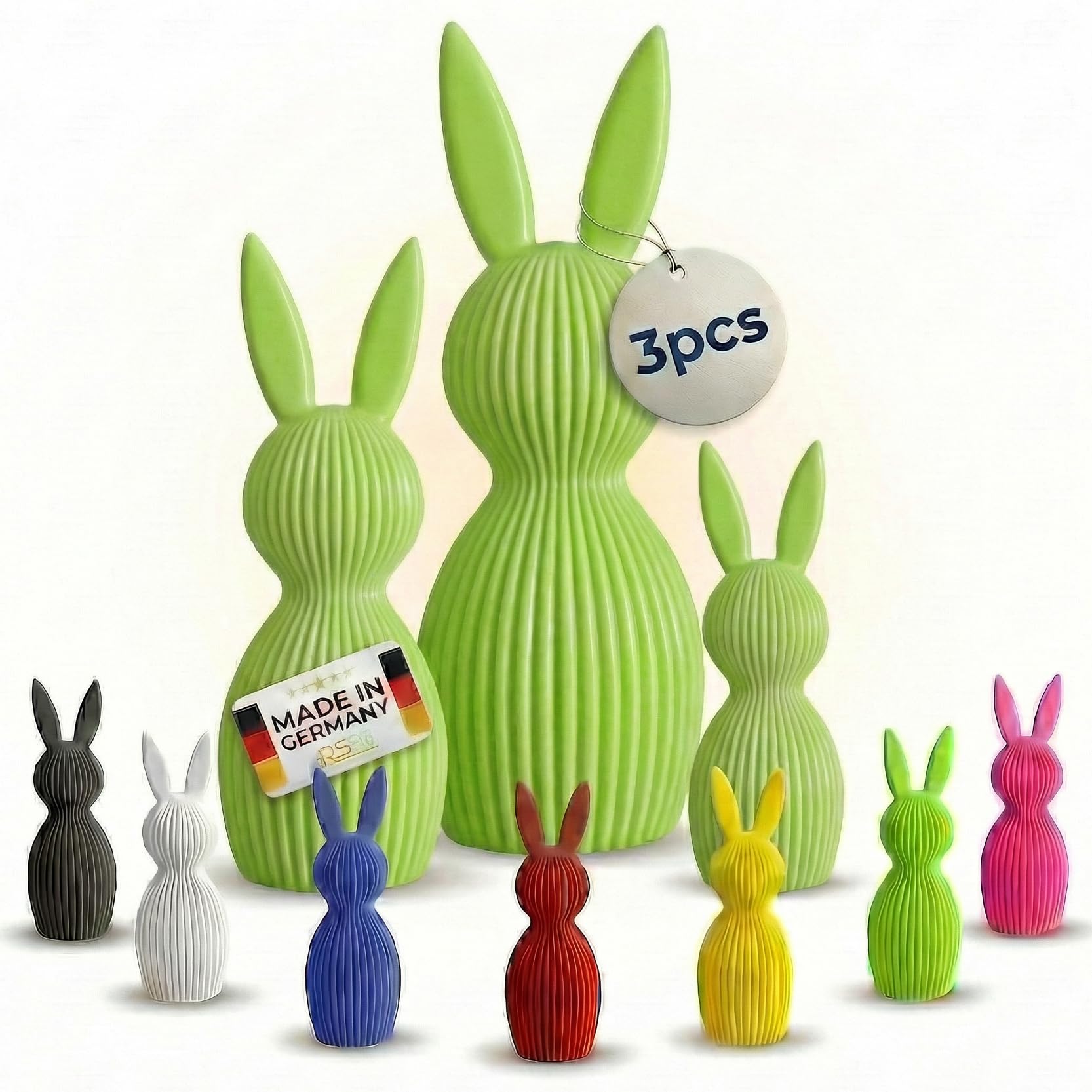 R-Satz Shop 3er Set Osterhasen Deko – Moderne 3D Hasen Figuren – Osterdeko & Frühlingsdeko – Minimalistisches Design für Tisch & Zuhause (Grün)