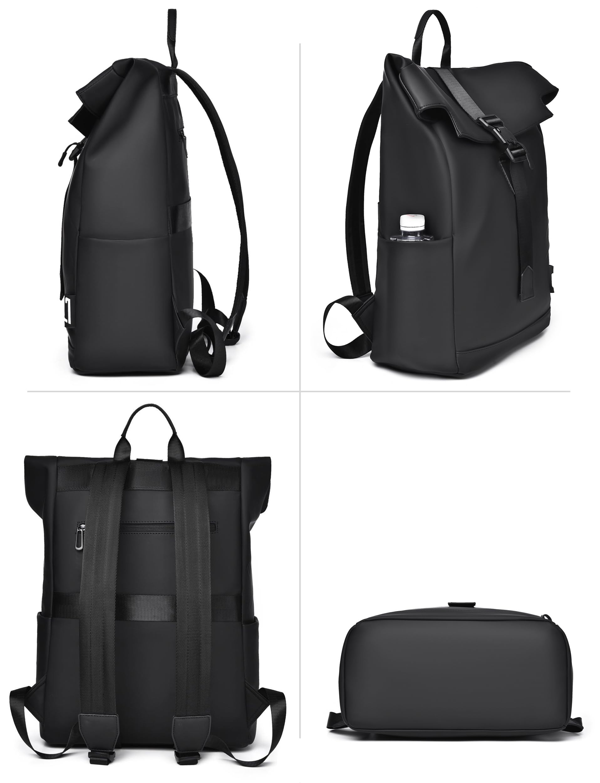 Zaino casual Porta PC in Membrana PU impermeabile Borsa Uomo con Tasca per PC Portatile Computer Notebook per Tempo libero Scuola Lavoro Viaggio KM19 (Nero)