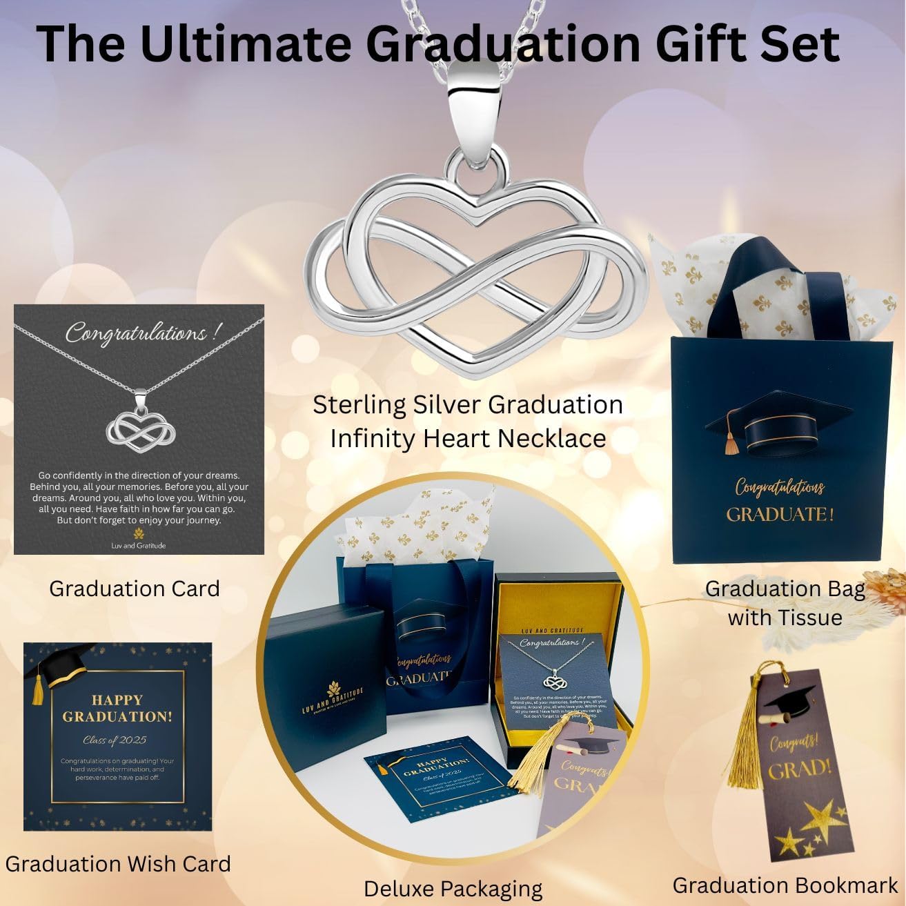 Luv and Gratitude Graduation Gift Necklace, Sterling Silver Necklace For Graduate, College Graduation Gift, High School Graduation Gift, Convocation Gift