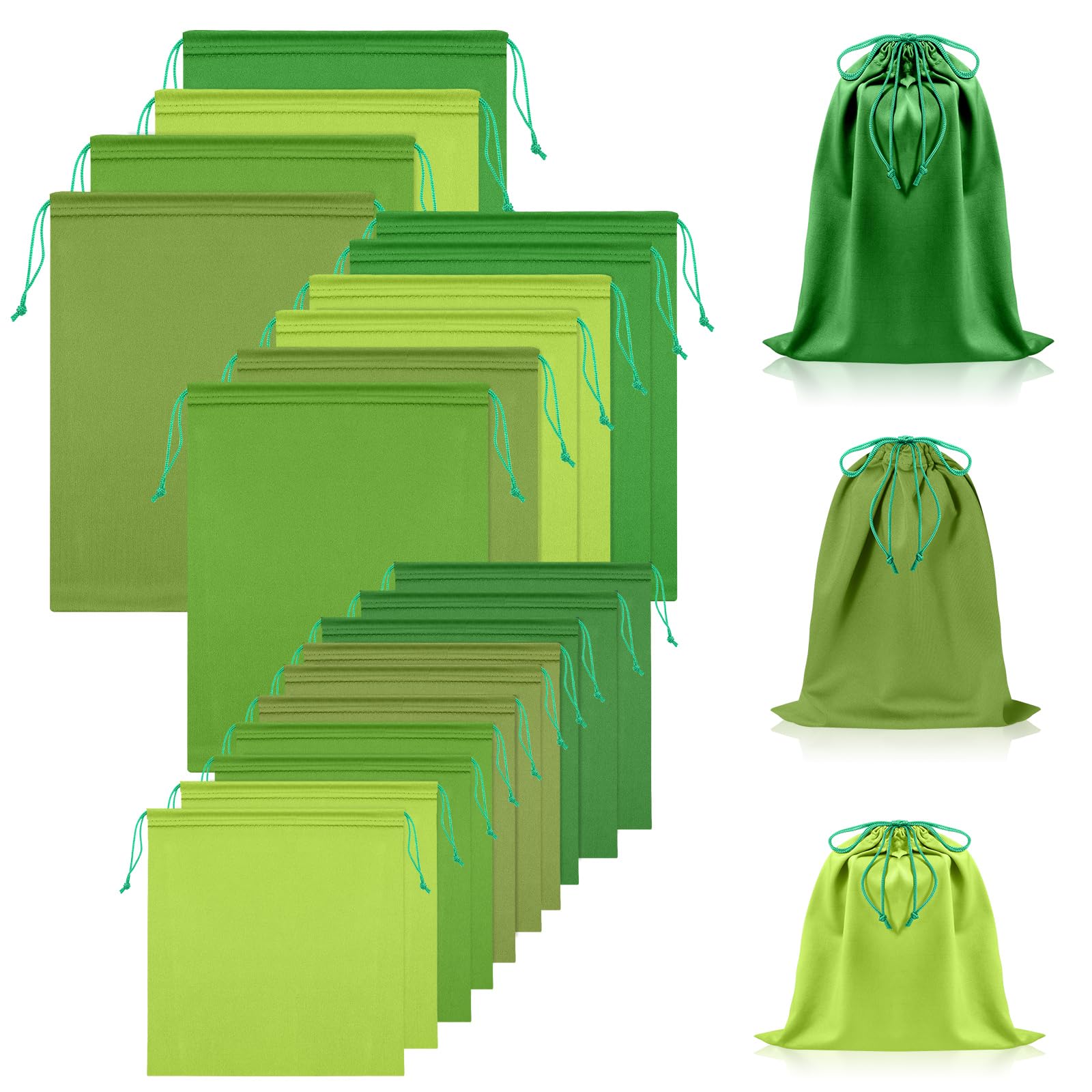 Hillban 20 Pcs Satin Game Toy Bags with Drawstring Silk Toy Organizer Lightweight Gift Pouch Multipurpose Foldable Stuff Sack Travel Bags for Women Men, 3 Sizes(M,L,Xl,Gradient Green)