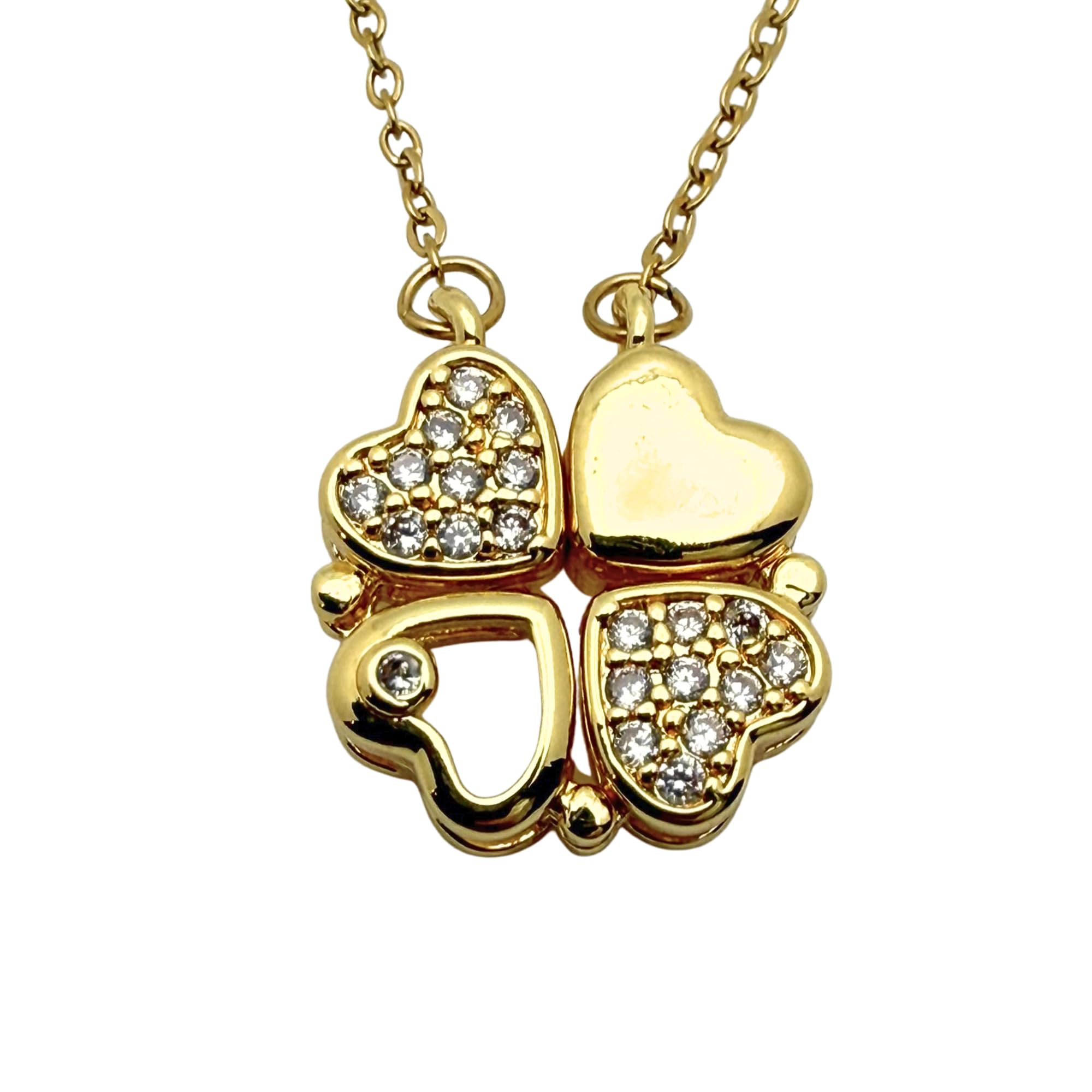 Four Leaf Clover Folding Pendant Necklace for Women – 2-in-1 Convertible Design – Gold &amp; Silver Plated Zircon Jewelry