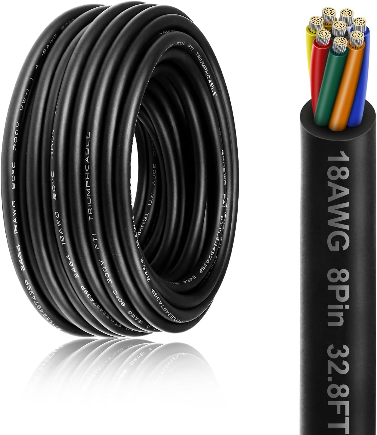 18 Gauge 8 Conductor Electrical Wire, 32.8FT 18AWG PVC Thermostat Wire, Low Voltage Landscape Wire, Flexible Cord for LED Lighting Strips Automotive Garden Bell Speaker