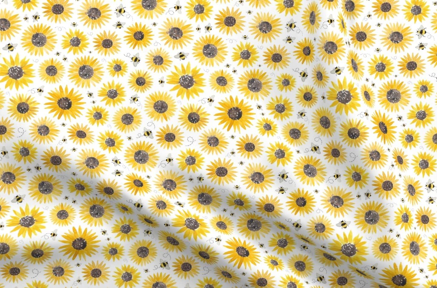 Spoonflower Fabric - Yellow Sunflowers Bees Flowers Leaves Floral Sun Sunflower Summer Printed on Upholstery Velvet Fabric Fat Quarter - Upholstery Home Decor Bottomweight Apparel