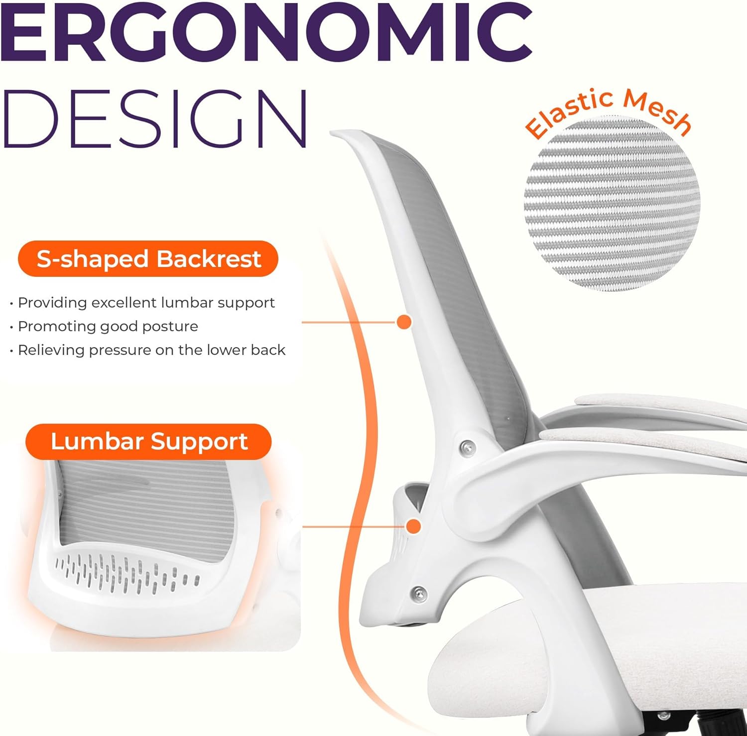 NEO Chair Office Desk Computer Gaming Ergonomic Chair with Lumbar Back Support Adjustable Height Swivel Wheels Flip-up Arms Mesh Chair for Home or Office (Ivory)