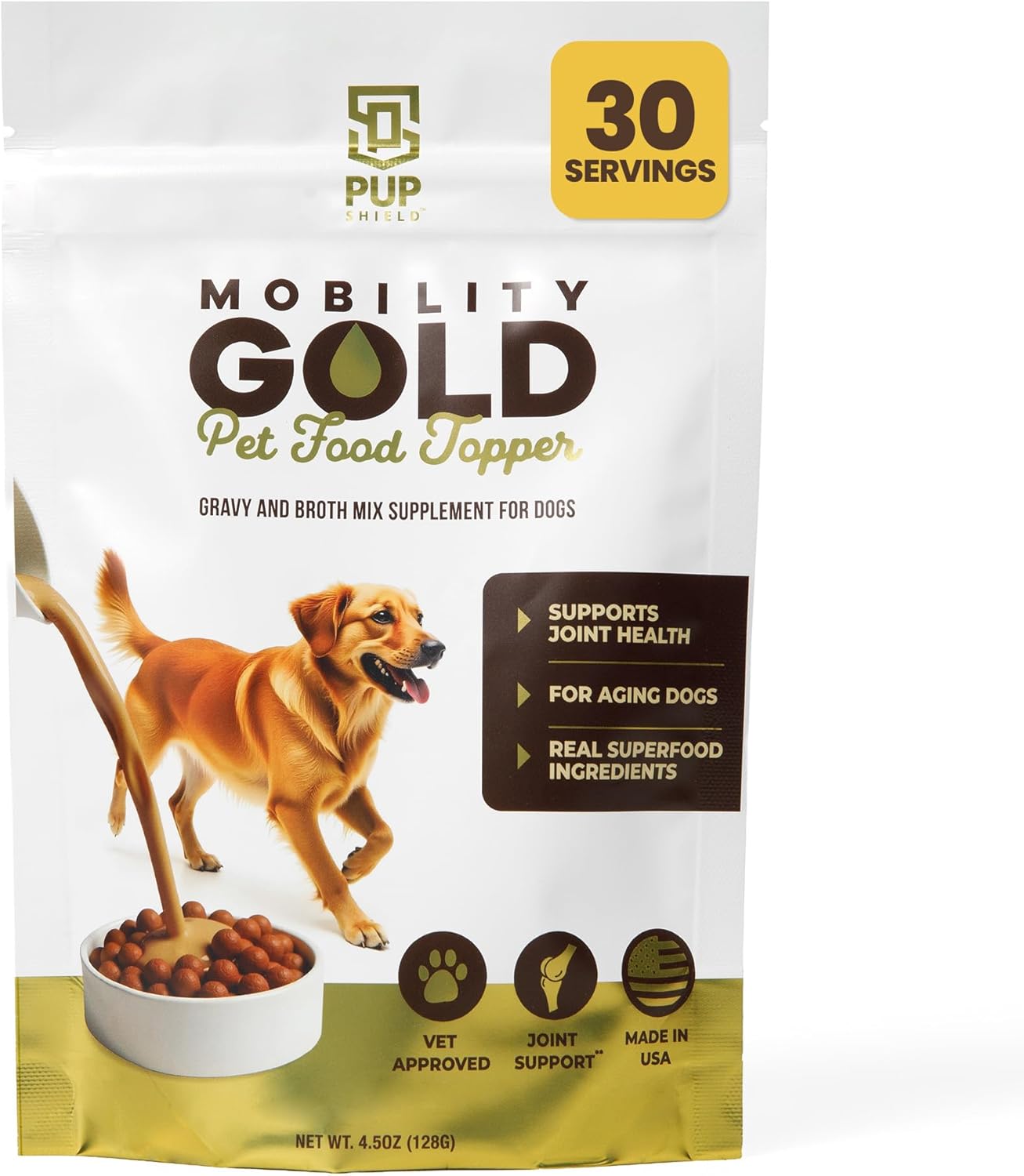 Mobility Gold Dog Broth Powder - Hip & Joint Superfood – Dry Dog Food Gravy Topper or Liquid Broth – Beef Liver, Glucosamine, Chondroitin and Natural Ingredients – 30 Scoop Pack
