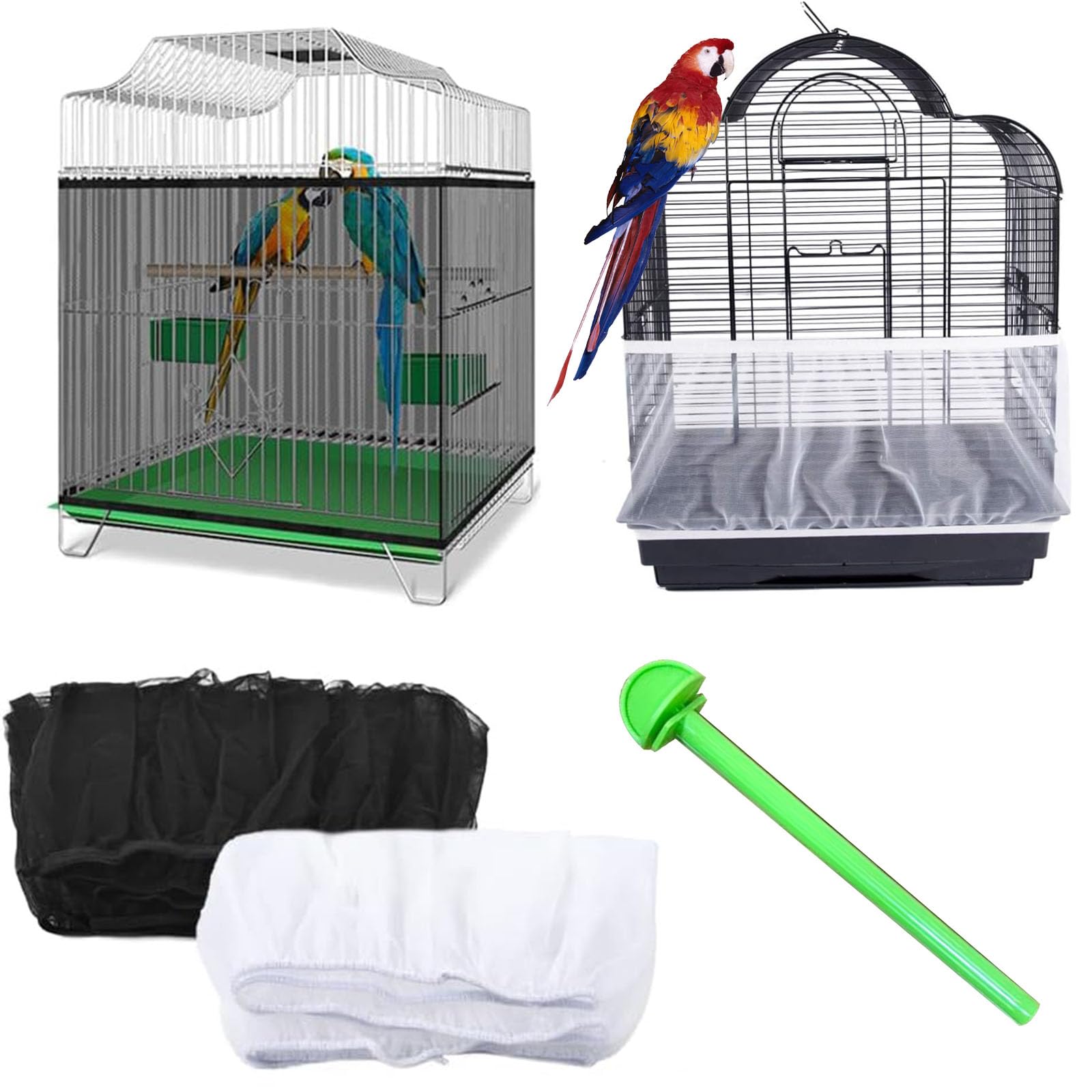 2 Coperture Universali Per Gabbie Uccelli - Rete Nylon Morbida, Regolabile 140-220cm, Nero E Bianco - Foto 11