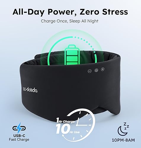 Miniatura 5 de Máscara de sueño Bluetooth 5.4 de lujo para adultos, refrigeración de fibra de hielo y sonido HD, 100% bloqueo de luz, cubierta ajustable para ojos