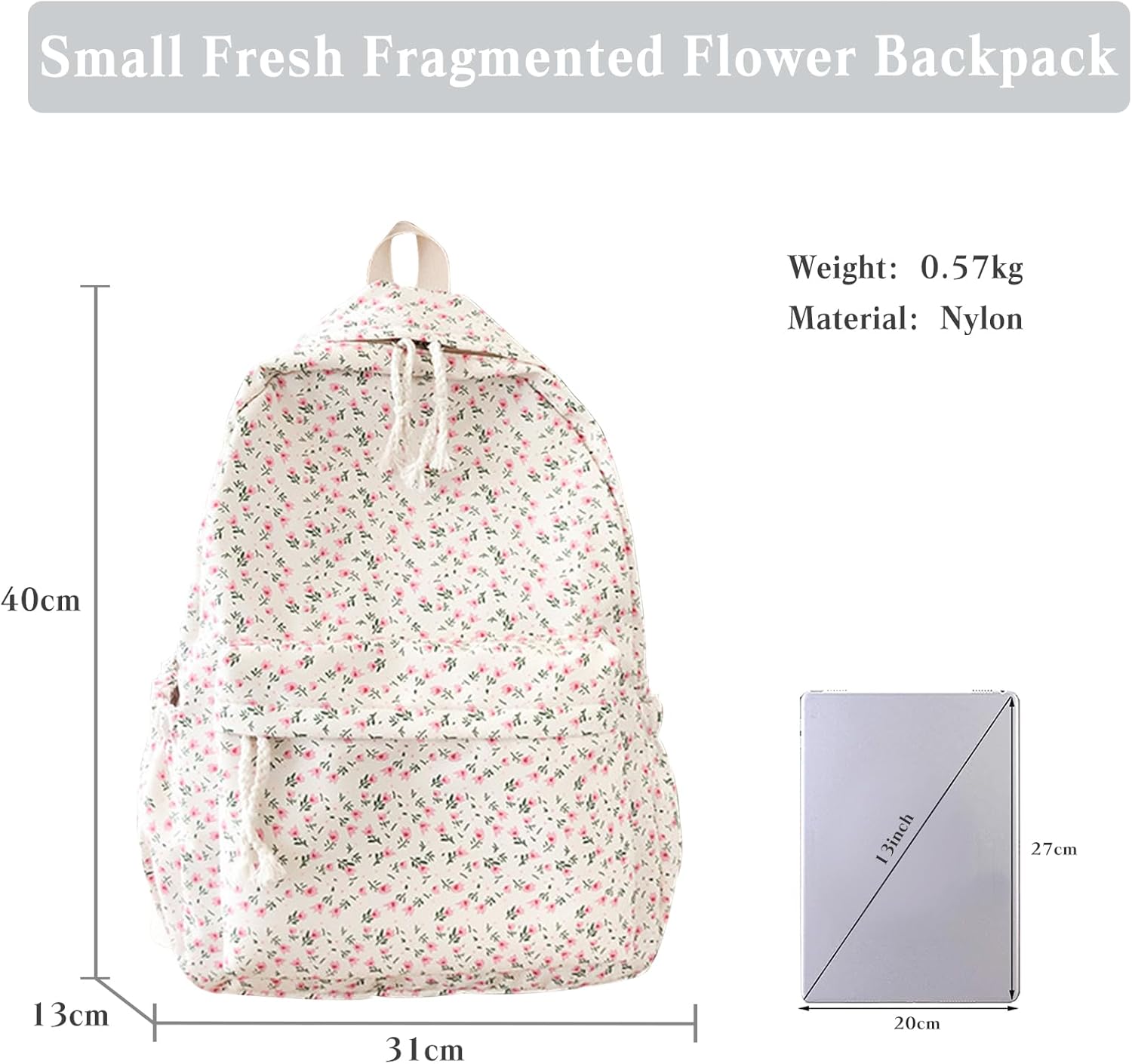 PORRASSO Backpack Casual Daypack Women Lightweight Rucksack Large Nylon Bookbag for Travel Daily Use White B