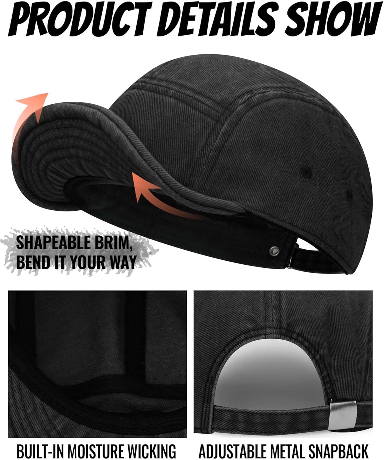 Clakllie Cotton 5 Panel Hats Hip Hop Short Brim Hats for Women Men Soft Golf Dad Hats Low Profile Trucker Cap with Adjustable - Image 5