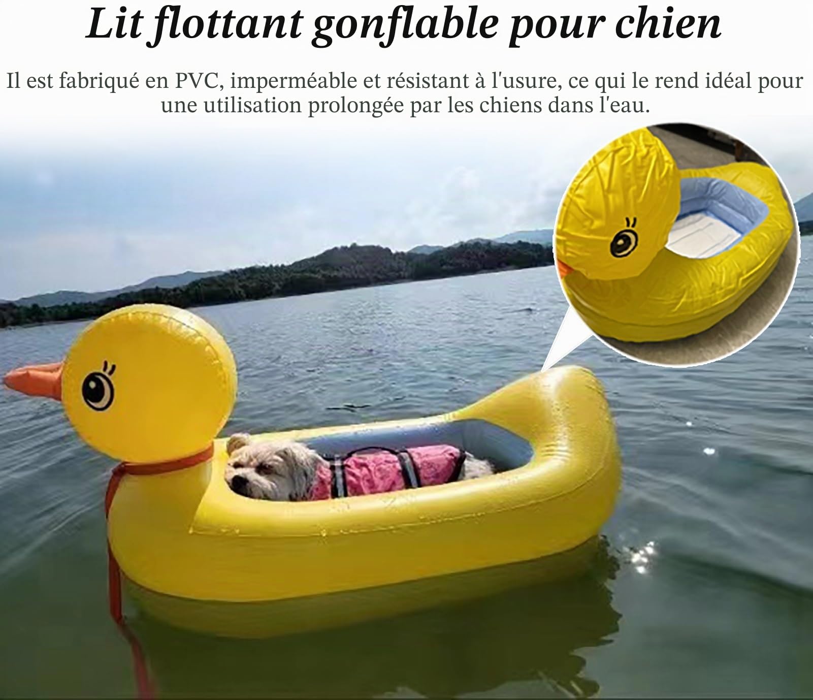 Rampe d'eau pour Chien Matelas Flottant Jaune pour Chien avec Pompe, Extérieur Bateau Gonflable pour Petit Chien pour Piscine Lac Rivière, Plateforme Flottante Portable pour Chiot