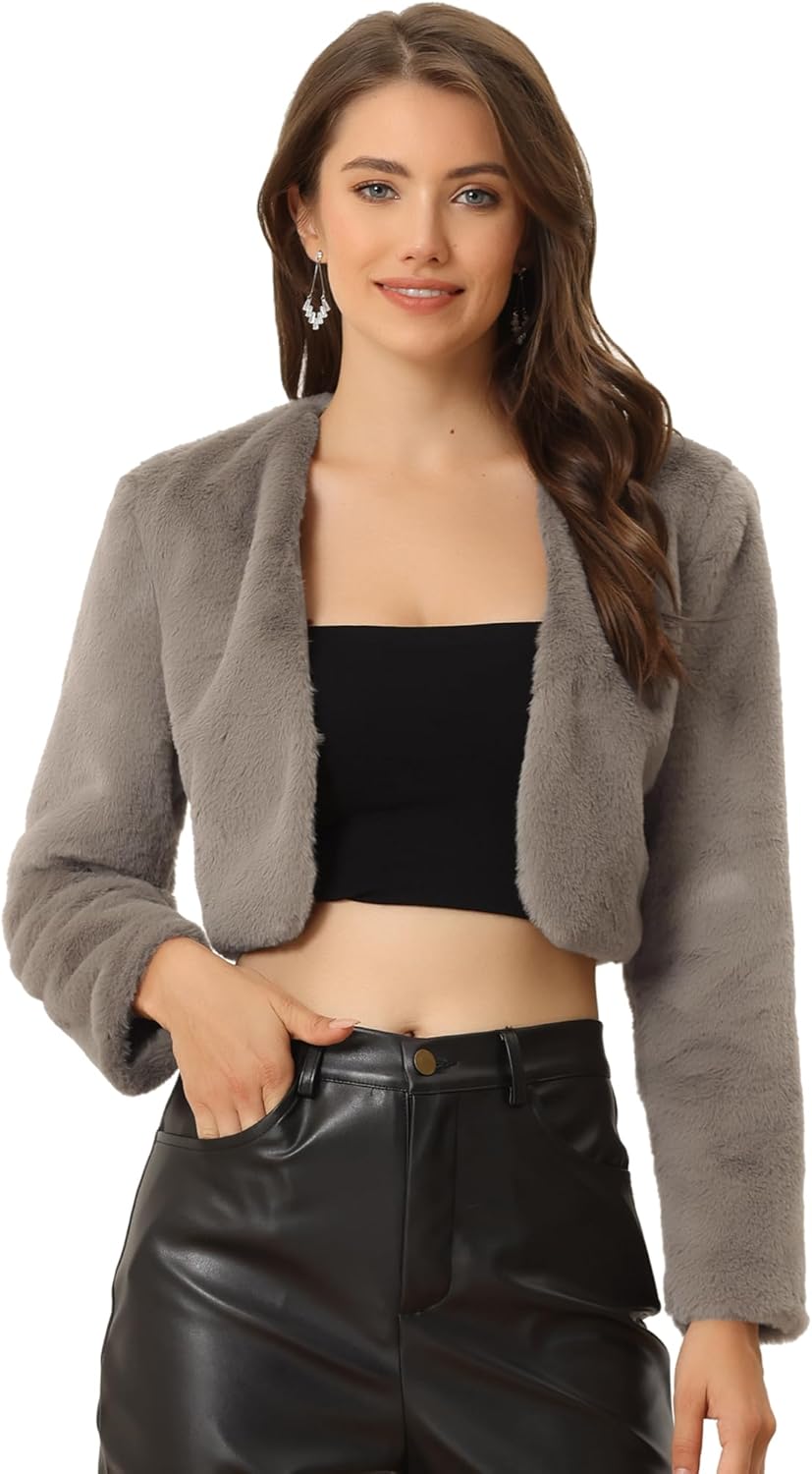 Allegra K Women's Evening Shrug Wedding Gown Fuzzy Formal Faux Fur Bolero Jacket