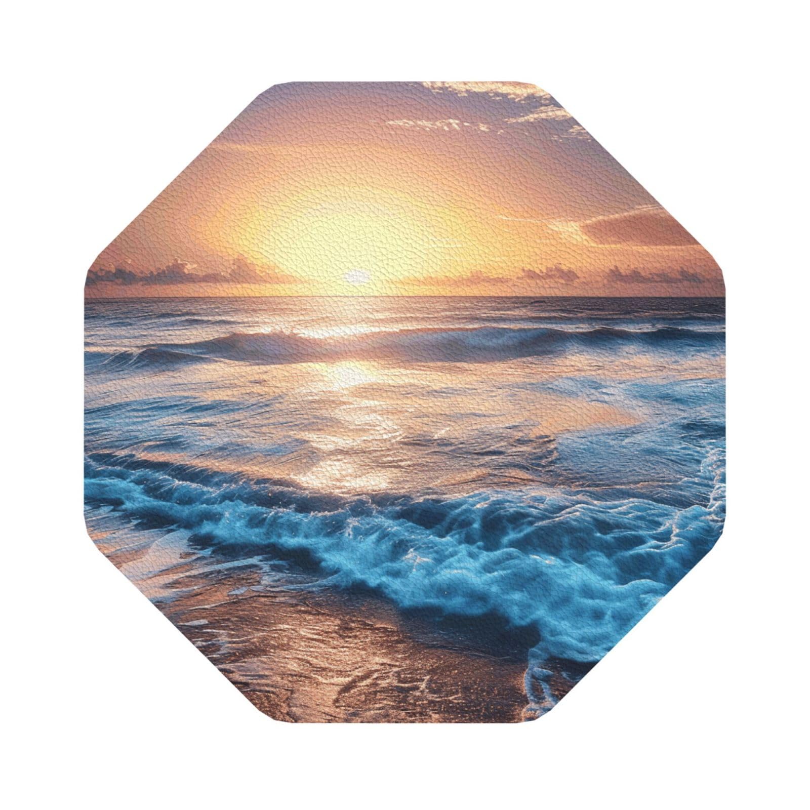 Sunrise Print Leather Coaster Set of 6, Octagon Coasters Table Decorative Coffee Cup Beverage Coasters Wine Beer Bar Coasters for Hot Drinks Table Protection