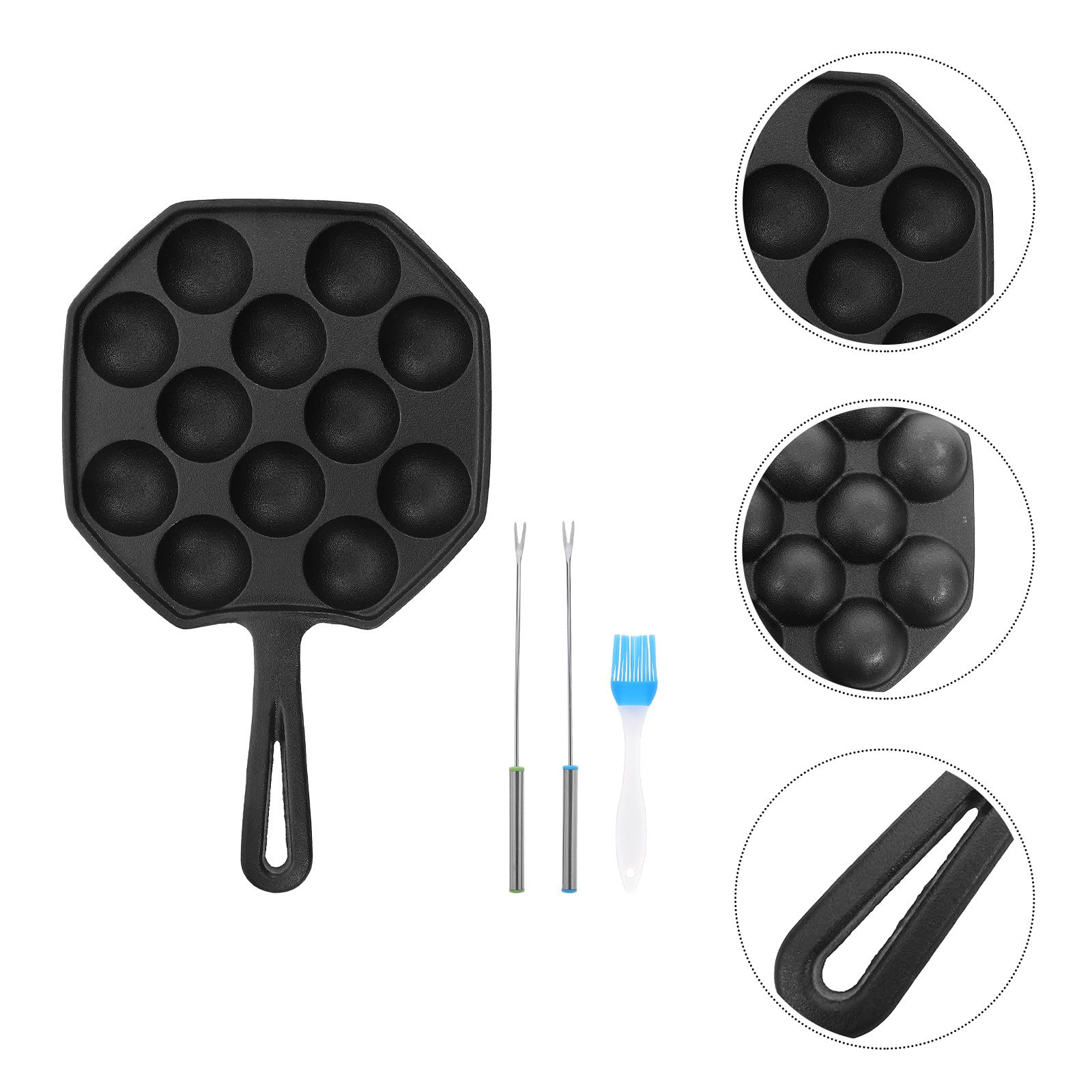 Housoutil Padella in Ferro Fuso a 12 Fori, Nera, per Cottura | Dimensione Compatta, Uso Versatile, Adatta a Riunioni e Cucine Piccole, Manutenzione Semplice