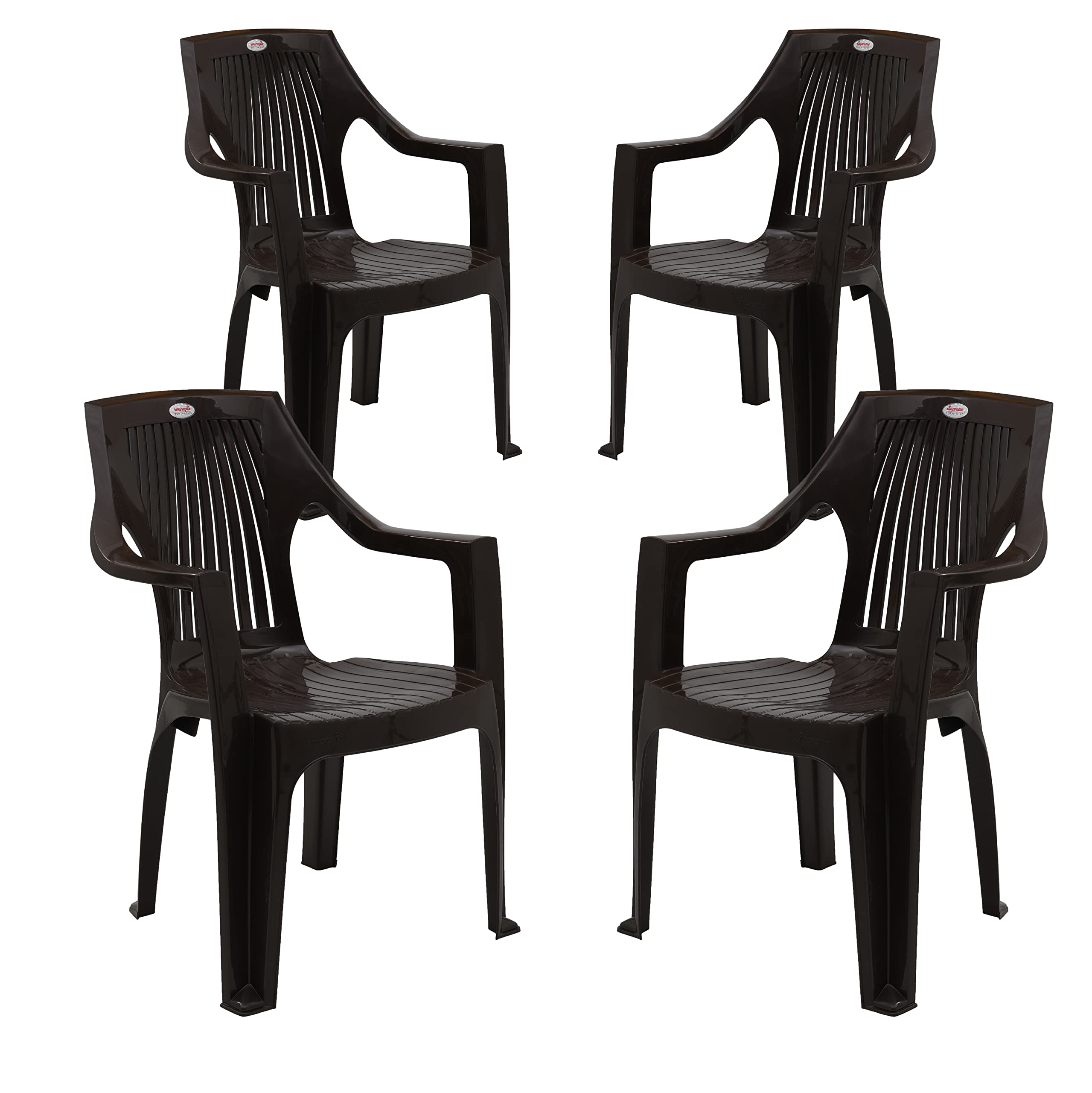 Supreme Furniture Stripes Plastic with-Arm Chair Suitable for Home, Office, Garden, Living Room, Cafeteria, Restaurant, Hotel, Resort, Indoor & Outdoor(Set of 4, Wenge)-picture-15