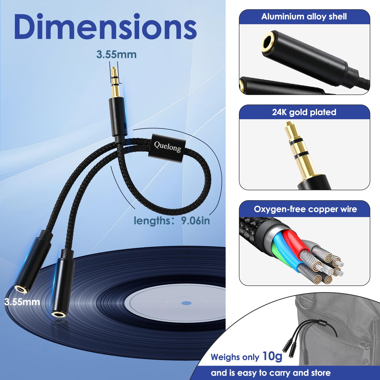 2 splitter per cuffie, cavo di prolunga doppio in nylon intrecciato per cuffie, audio Hi-Fi stereo, splitter a Y da 3,5 mm, 2 femmina, 1 maschio, adatto per telefoni, PS4, amplificatori