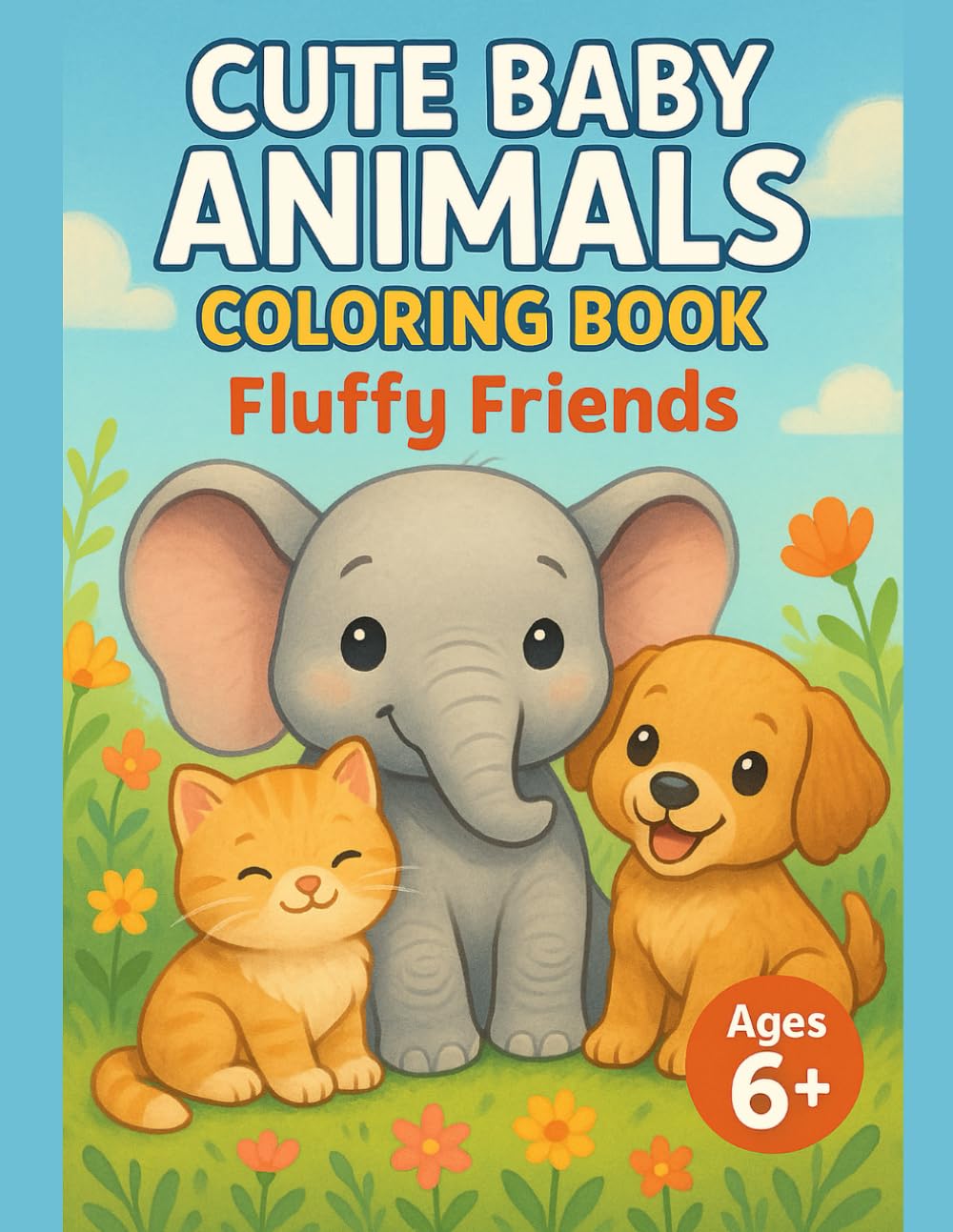 Adorable Baby Animals Coloring Book for Boys and Girls Ages 5–8: 40 Fun and Easy Cartoon Animal Scenes from Farm, Forest, Jungle and Ocean