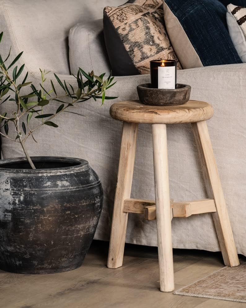 direfly Vintage Stool Reclaimed Wood Round Stool Rustic Home Decor