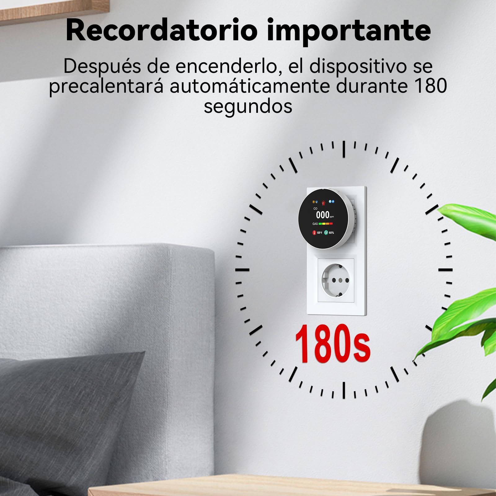 Detector de Monóxido de Carbono y Gas con Enchufe, Combinado Detector de CO 4 en 1 con Sensor de Temperatura y Humedad, Alarma Sonora para Hogar y Caravana, 2 Piezas