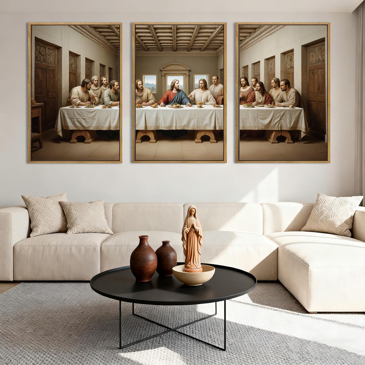 The Last Supper Canvas Wall Art Framed Christian Wall Decor 16x24 Inch Framed Jesus Religious Painting Modern Bible Pictures Set of 3 for Living Room Bedroom Hallway Office