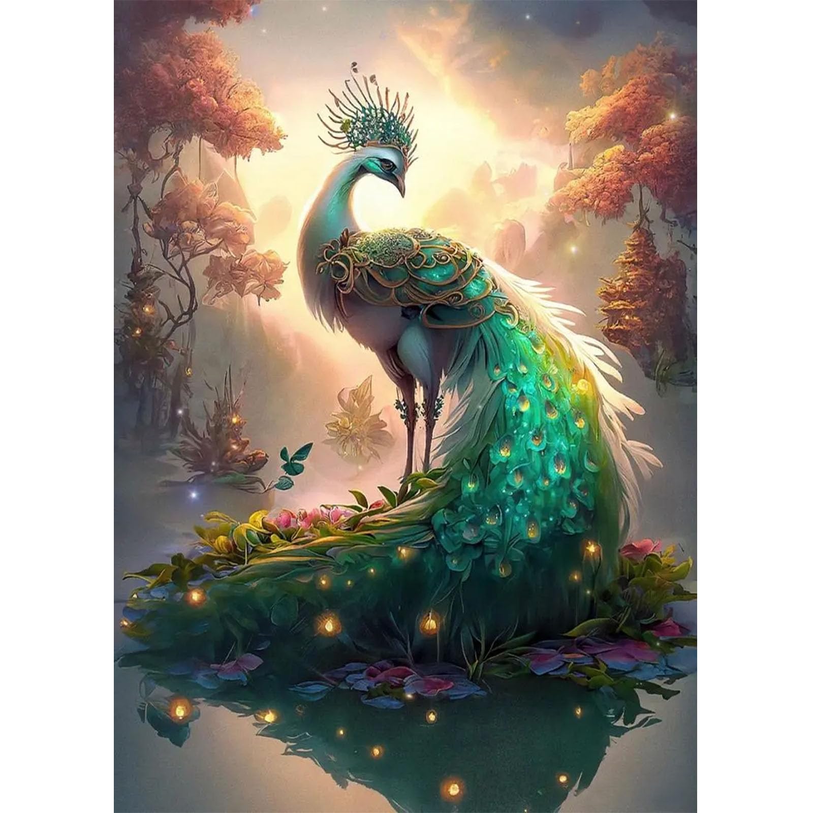 EOBROMD Diamond Art Painting Kits for Adults, 5D Green Peacock Diamond Painting Kits for Kids Beginners, DIY Animal Paint Picture with Full Drill Diamond Dots for Home Wall Art Decor 12x16inch