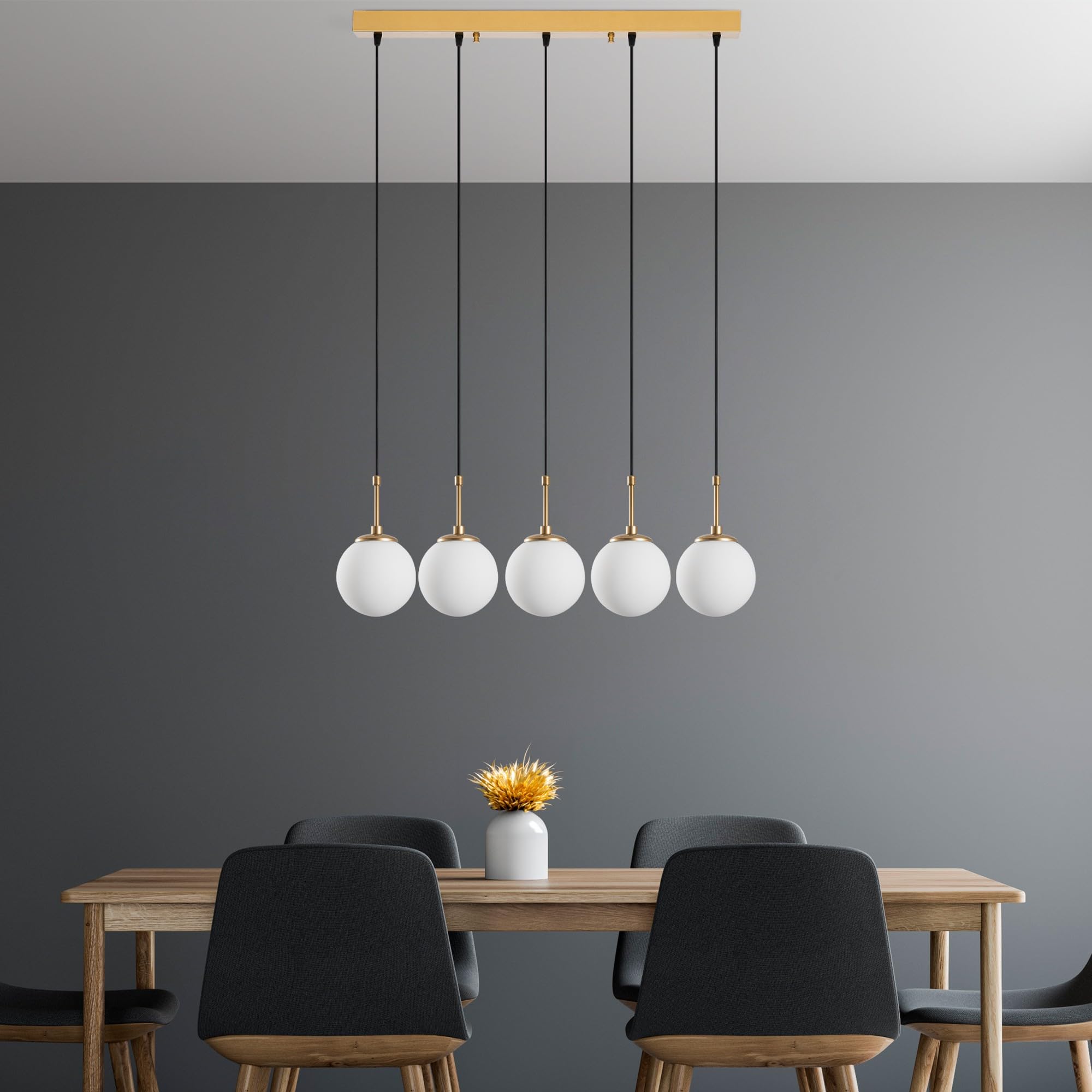 Lustre doré Opviq à hauteur réglable avec 5 ampoules E14 pour salon