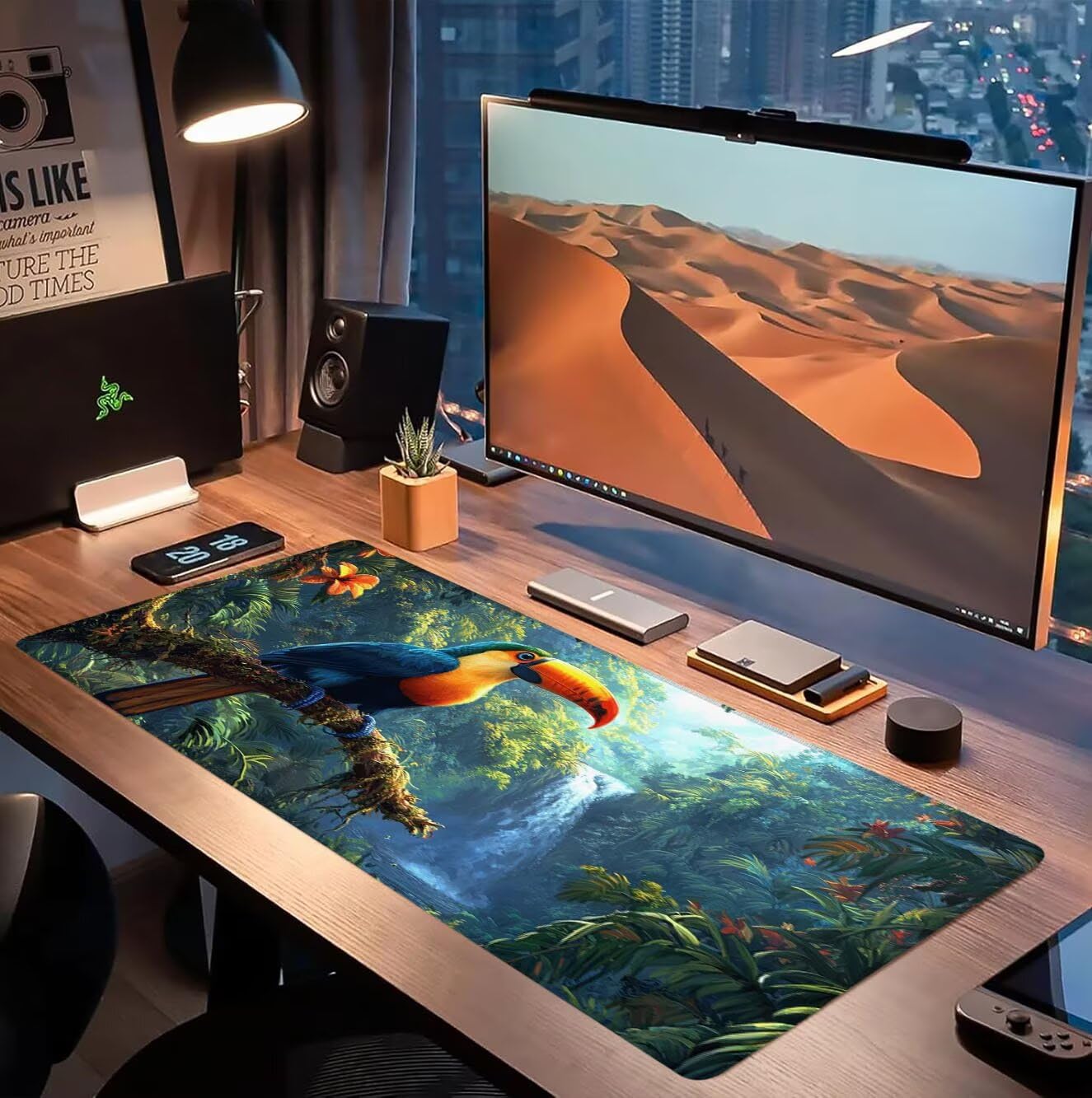 Tappetino Mouse pad XXL 1500x800x3mm, Multifunzione Esteso Tappetino Mouse Gaming, Mousepad Impermeabile Durevole Facile Pulire,Tracciamento Ad Alta Precisione,Uccello Di Bocca Gigante Foresta 1J0-783