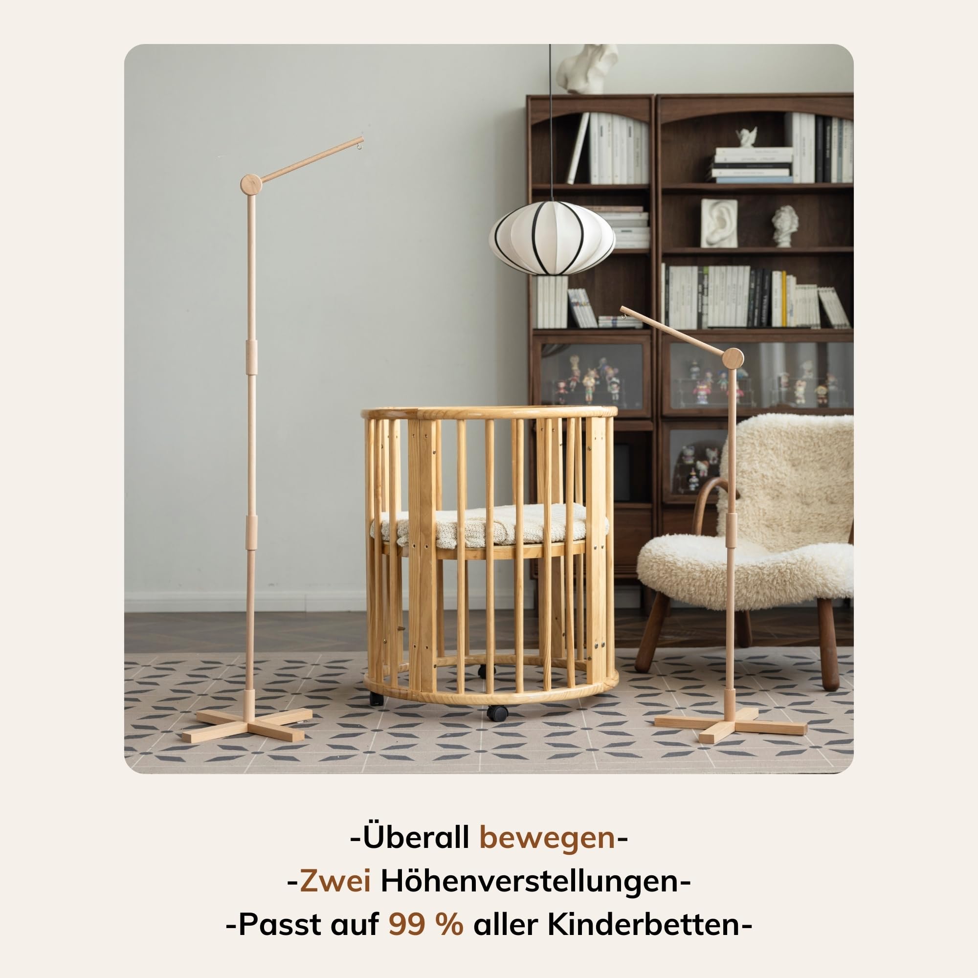 Bodenstehend Baby Mobile Halterung für Babybett Kinderbett-100% Buche-Beweglich mobile halterung wickeltisch Laufstall Wiege-Verdicken Holzstange-Sturz Verhindern Design-61 Inches (Basic)