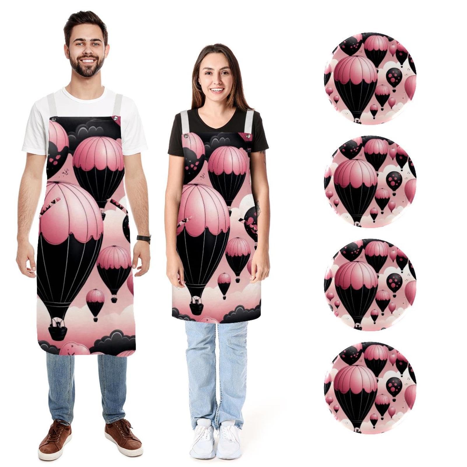 Tablier de cuisine imperméable rose réglable avec 2 poches lot de 2 pièces